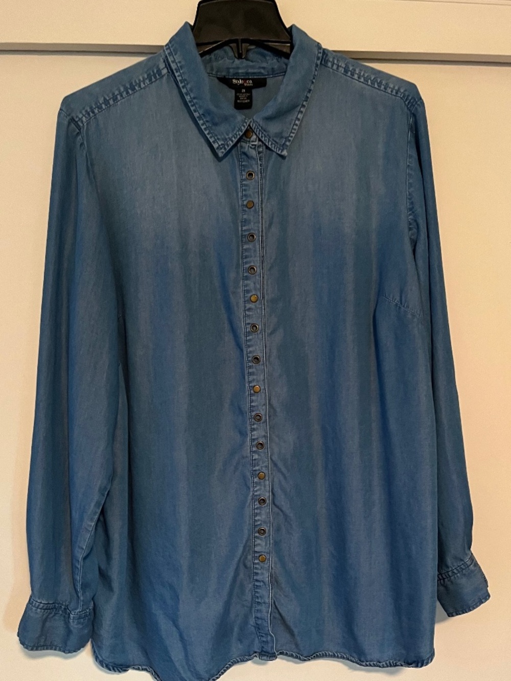 Style & Co Chambray Button Front Shirt Women’s 2X Lyocell Denim Look Top